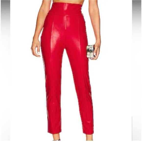 Amanda Uprichard Red Faux Leather Leggings High Waisted Pants Baddie Party Sexy - Picture 13 of 15